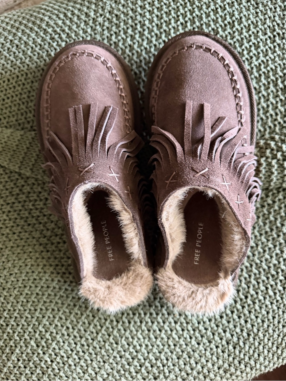 Free People Fallon Brown Suede Fringe Mules